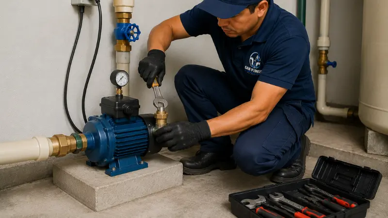 Técnico instalando bomba presurizadora CDMX